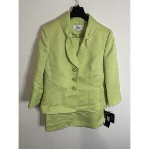 Le Suit Crabapple Green Blazer & Knee Length Skirt Set 2pc Career Suit 8